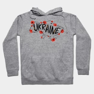 Map of Ukraine with red poppies and  text in English Ukraine. Hoodie